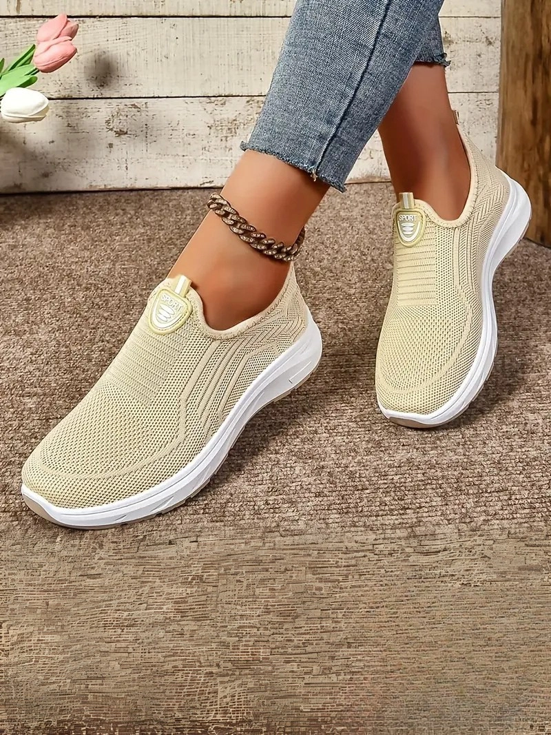 Örgü Kumaş, Rahat Günlük Giyim Bağcıksız Yeşil Kadın Ayakkabı