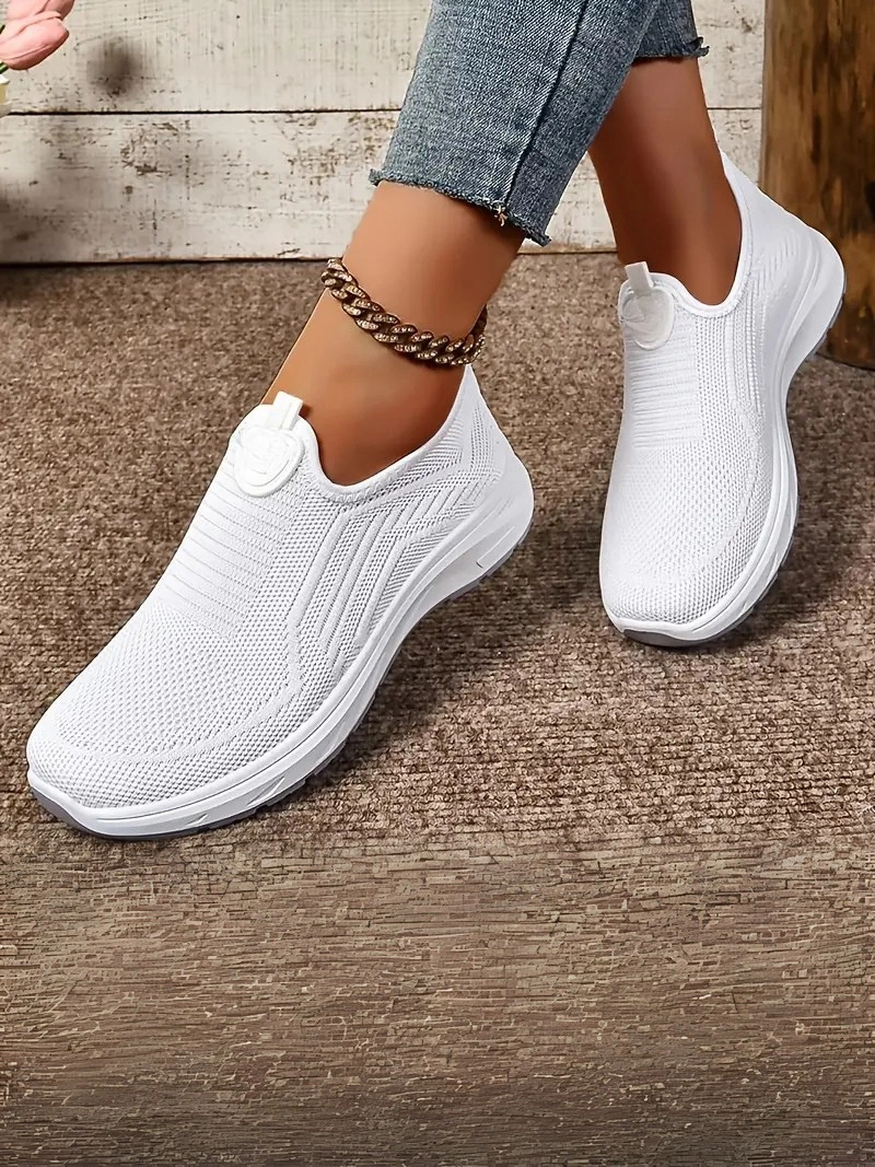 Örgü Kumaş, Rahat Günlük Giyim Bağcıksız Bej Kadın Ayakkabı