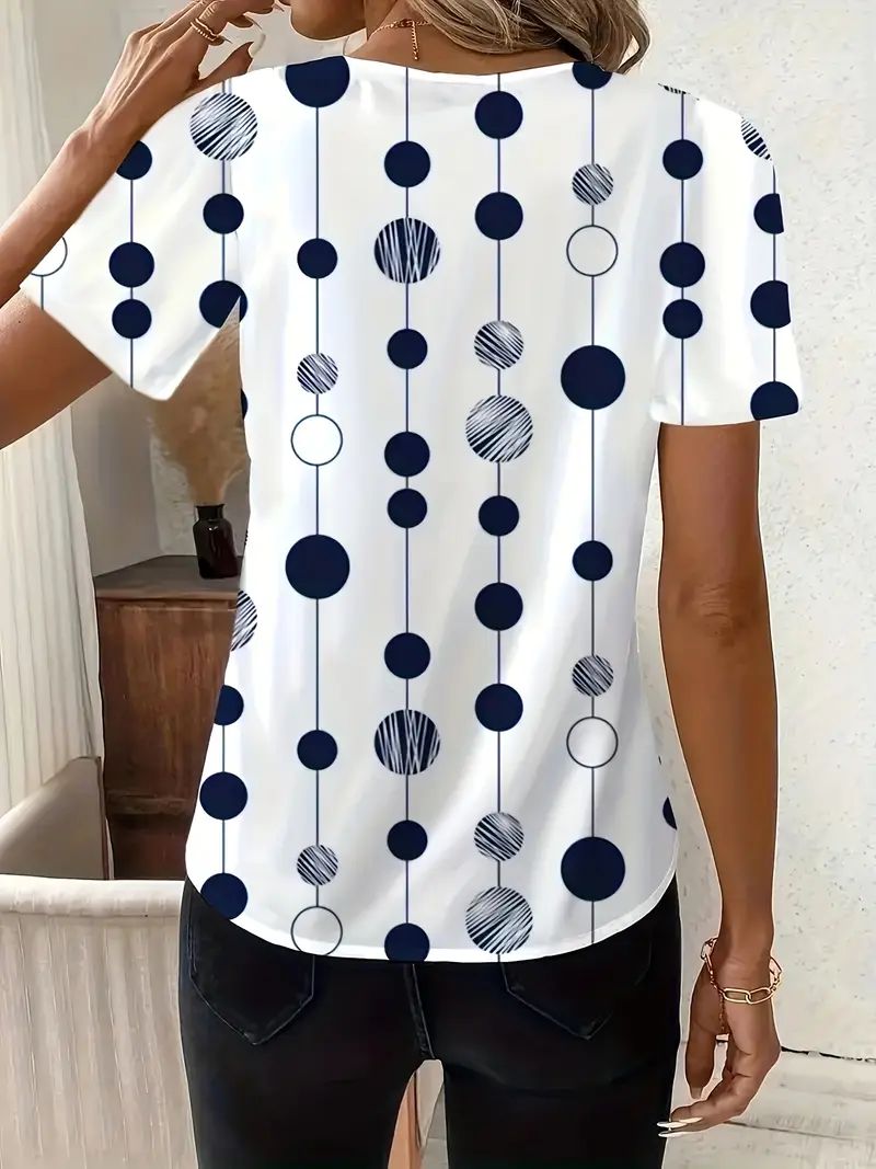 Kısa Kollu Nokta Desenli Beyaz Kadın Gömlek