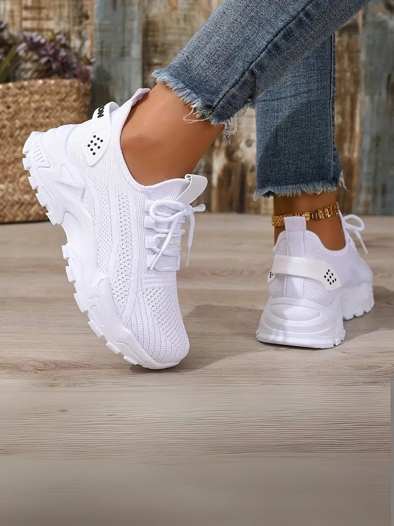 Bağcıklı Rahat Günlük Kullanım İçin Spor Tarz Beyaz Kadın Ayakkabı