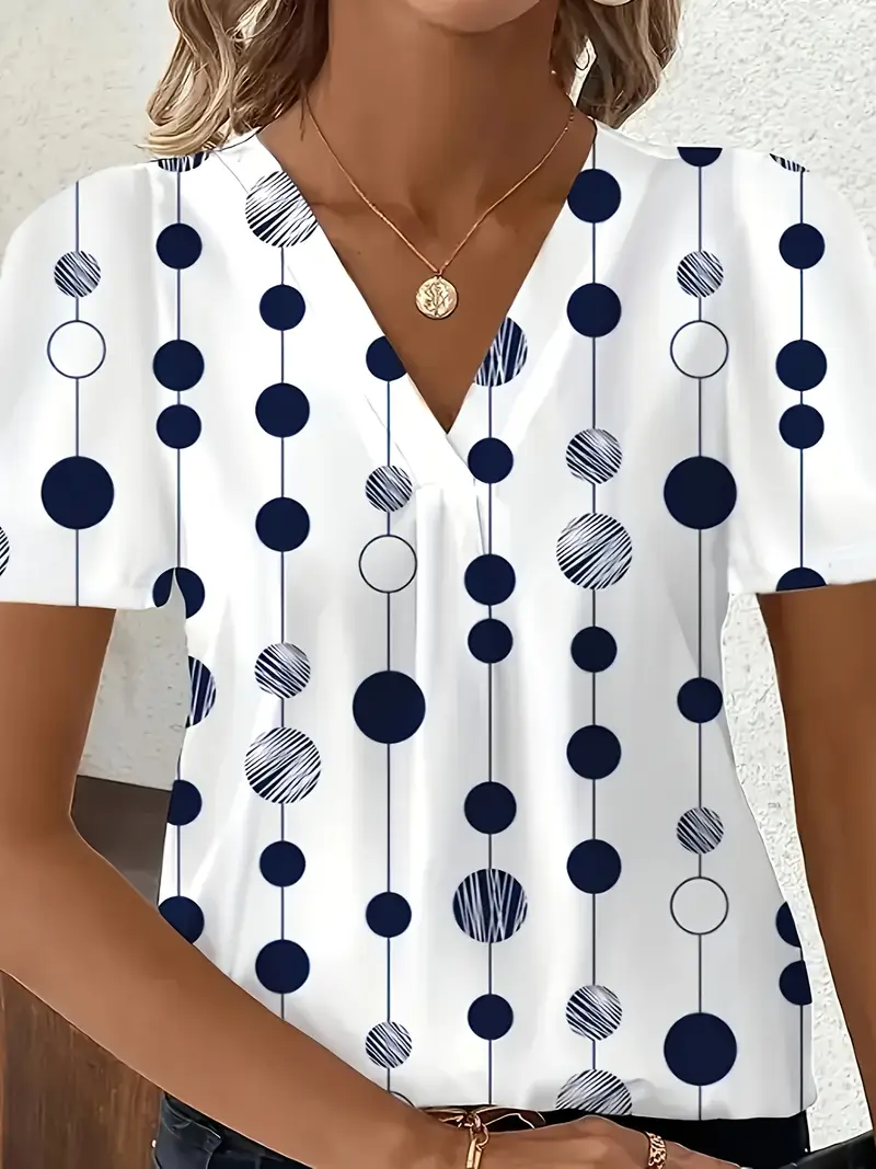 Kısa Kollu Nokta Desenli Beyaz Kadın Gömlek