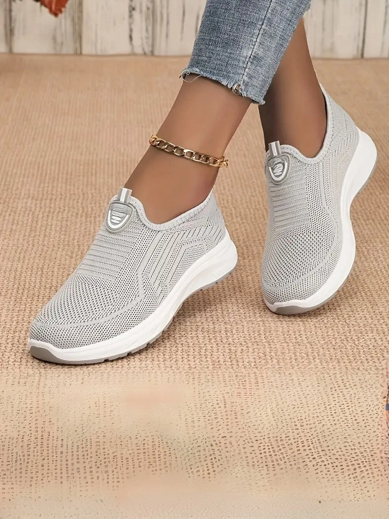 Örgü Kumaş, Rahat Günlük Giyim Bağcıksız Beyaz Kadın Ayakkabı