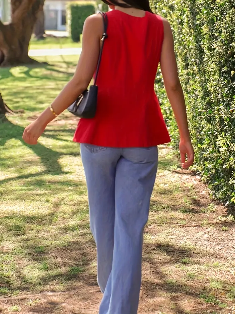 Standart Yaka Fularlı Kısa Kollu Kırmızı Kadın Bluz