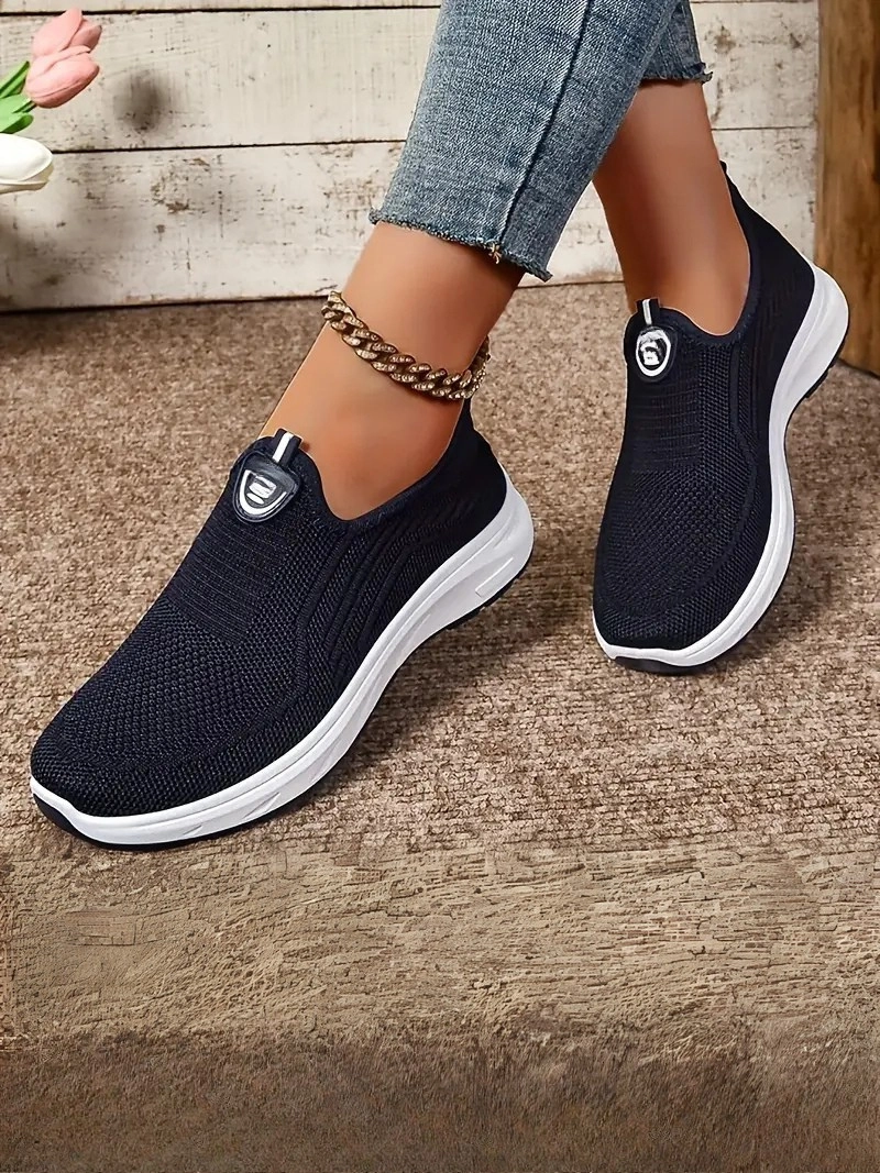 Örgü Kumaş, Rahat Günlük Giyim Bağcıksız Siyah Kadın Ayakkabı
