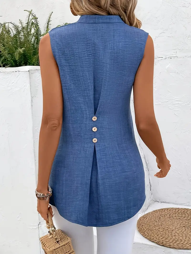 Standart Yaka Fularlı Kısa Kollu Mavi Kadın Bluz