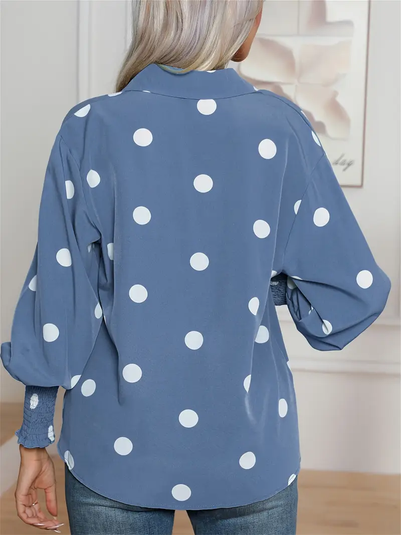 Kısa Kollu Nokta Desenli Mavi Kadın Gömlek