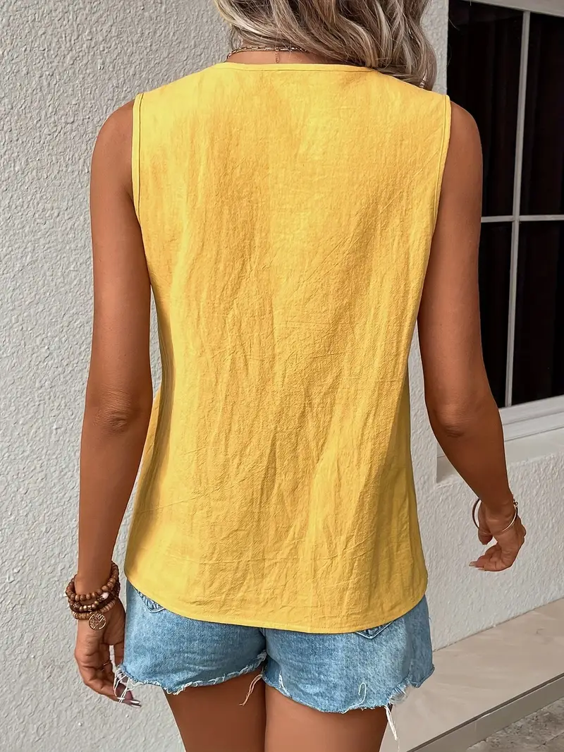 Standart Yaka Fularlı Kısa Kollu Sarı Kadın Bluz