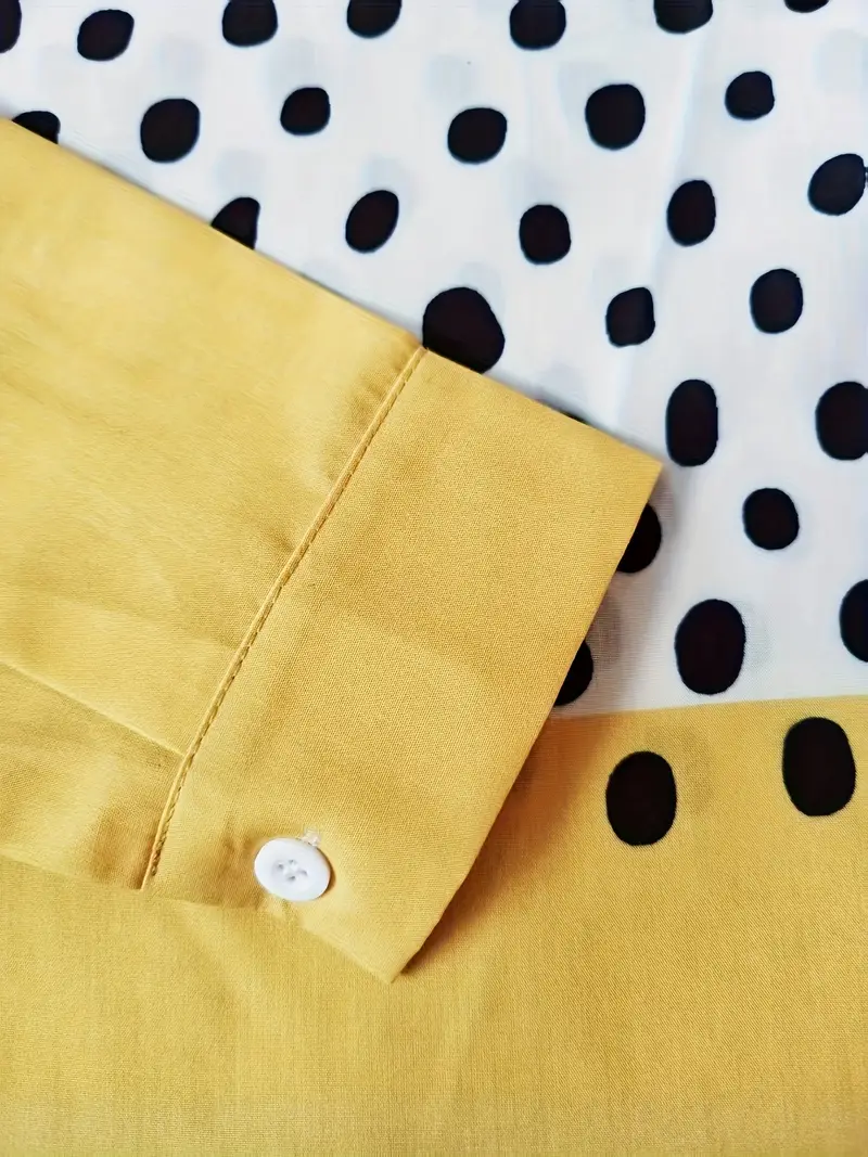 Kısa Kollu Nokta Desenli Sarı Kadın Gömlek
