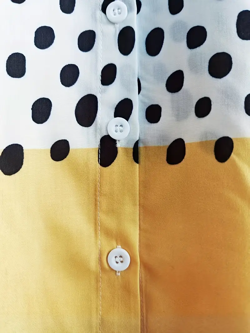 Kısa Kollu Nokta Desenli Sarı Kadın Gömlek