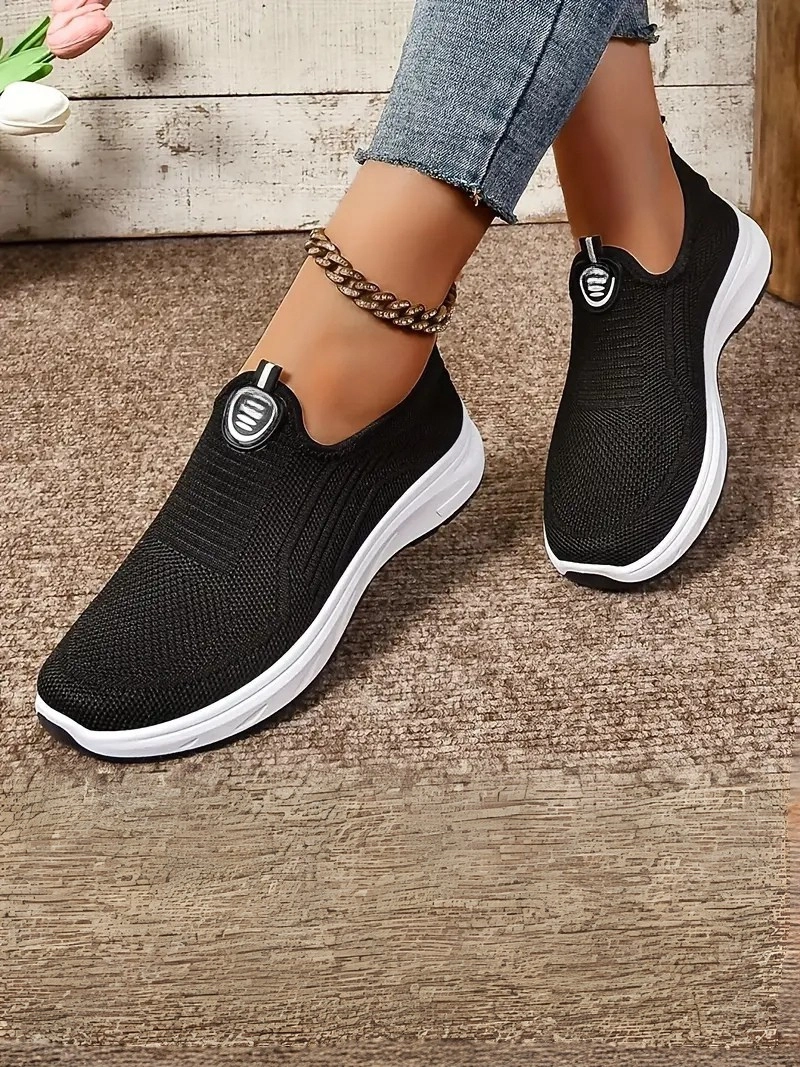 Örgü Kumaş, Rahat Günlük Giyim Bağcıksız Siyah Kadın Ayakkabı