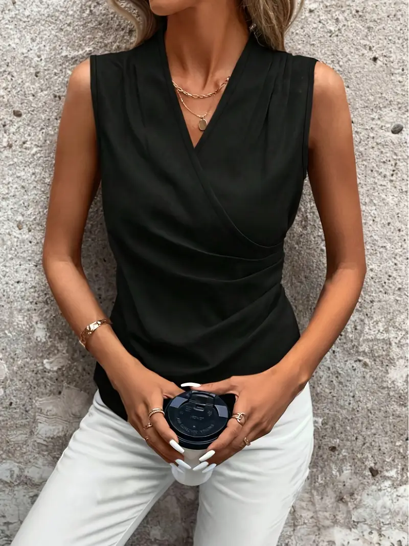 Standart Yaka Fularlı Kısa Kollu Siyah Kadın Bluz