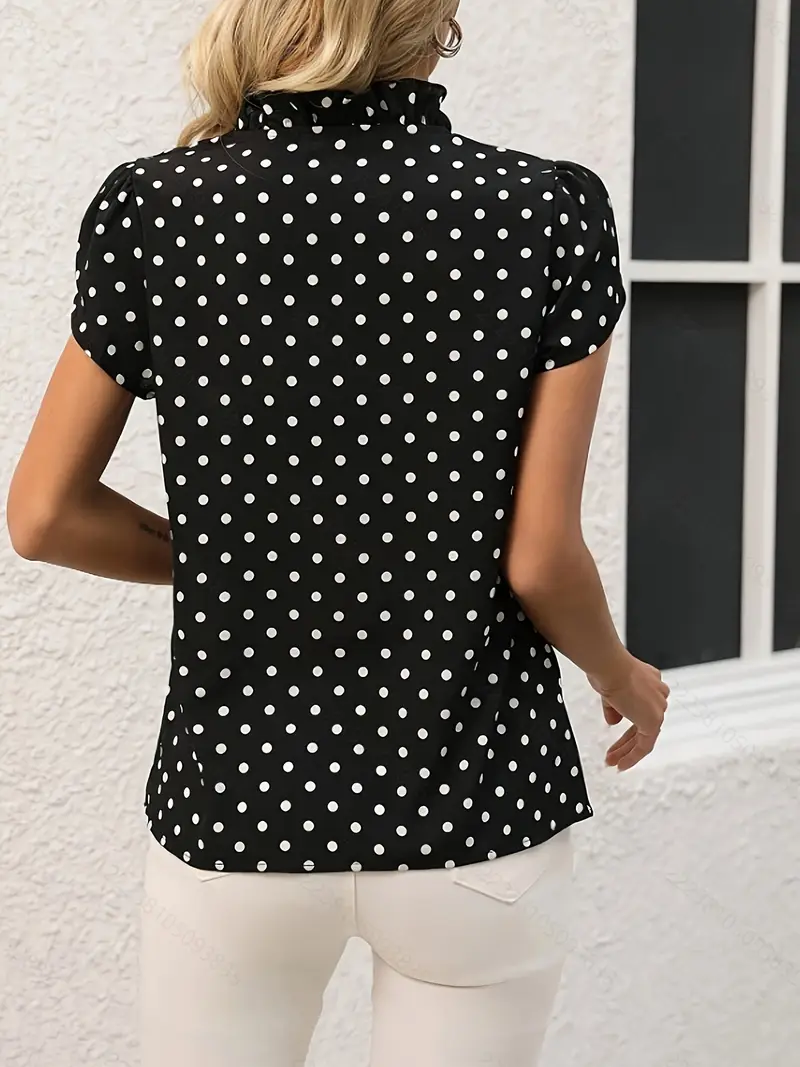 Kısa Kollu Nokta Desenli Siyah Kadın Gömlek