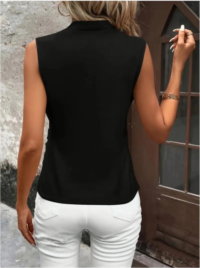 Standart Yaka Fularlı Kısa Kollu Siyah Kadın Bluz