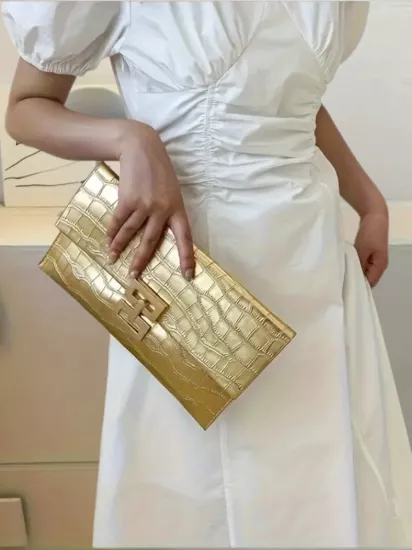 Düz Renkli Basit Taş Desenli Zarif Şık Profesyoneller İçin Kadın El Çantası