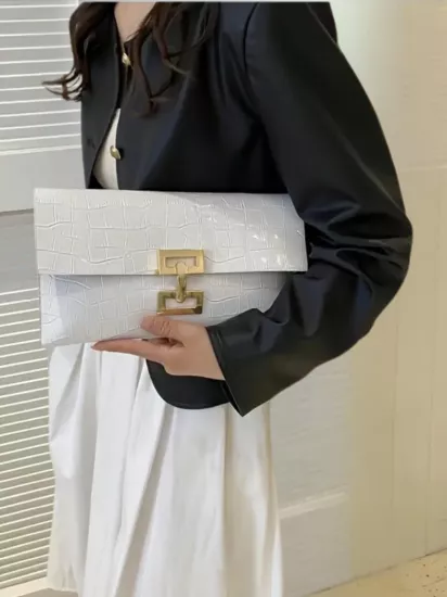 Düz Renkli Basit Taş Desenli Zarif Şık Profesyoneller İçin Kadın El Çantası