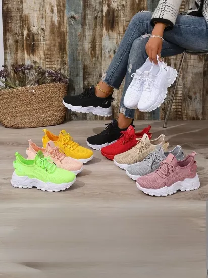 Bağcıklı Rahat Günlük Kullanım İçin Spor Tarz Gri Kadın Ayakkabı