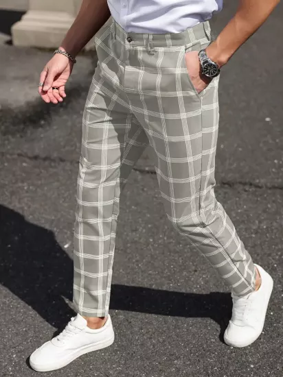 Ekose Dar Kesim Rahat Şık, Esnek Olmayan Kumaş Tüm Mevsimler İçin Uygun Erkek Pantolon