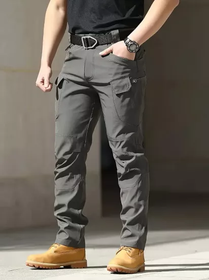 Esnek Kompozit Kumaş, Çoklu Yardımcı Cep Düz Renk, Dış Mekan ve Günlük Giyim için Normal Kalıp Rahat ve Şık Erkek Pantolon