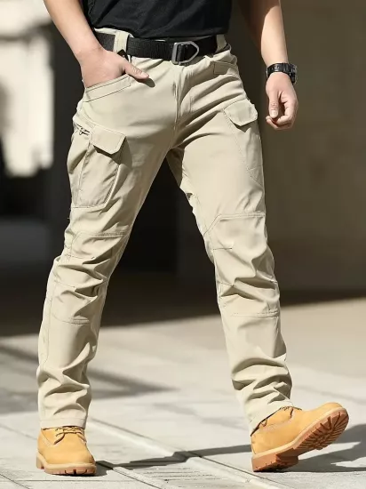 Esnek Kompozit Kumaş, Çoklu Yardımcı Cep Düz Renk, Dış Mekan ve Günlük Giyim için Normal Kalıp Rahat ve Şık Erkek Pantolon