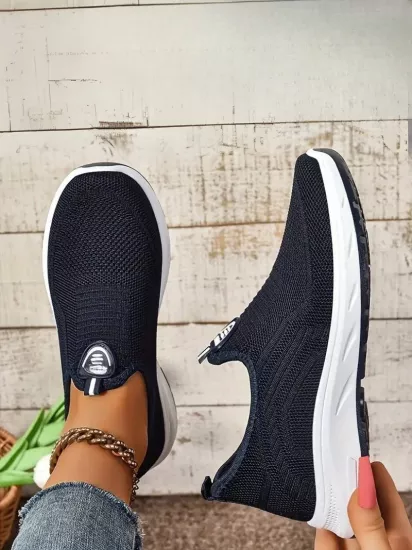 Örgü Kumaş, Rahat Günlük Giyim Bağcıksız Lacivert Kadın Ayakkabı