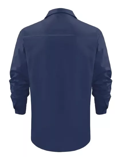 Erkekler için Şık Düz Renk Uzun Kollu Pamuk Gömlek Düğmeli Göğüs Cebi ile, İlkbahar ve Sonbahar Gezileri için Mükemmel, Makinede Yıkanabilir