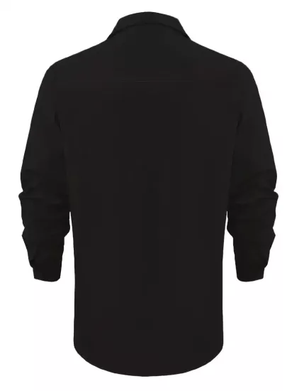 Erkekler için Şık Düz Renk Uzun Kollu Pamuk Gömlek Düğmeli Göğüs Cebi ile, İlkbahar ve Sonbahar Gezileri için Mükemmel, Makinede Yıkanabilir