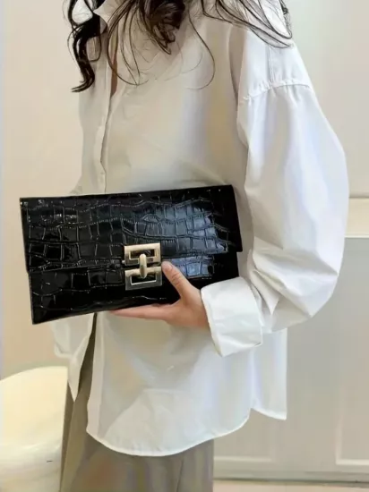 Düz Renkli Basit Taş Desenli Zarif Şık Profesyoneller İçin Kadın El Çantası