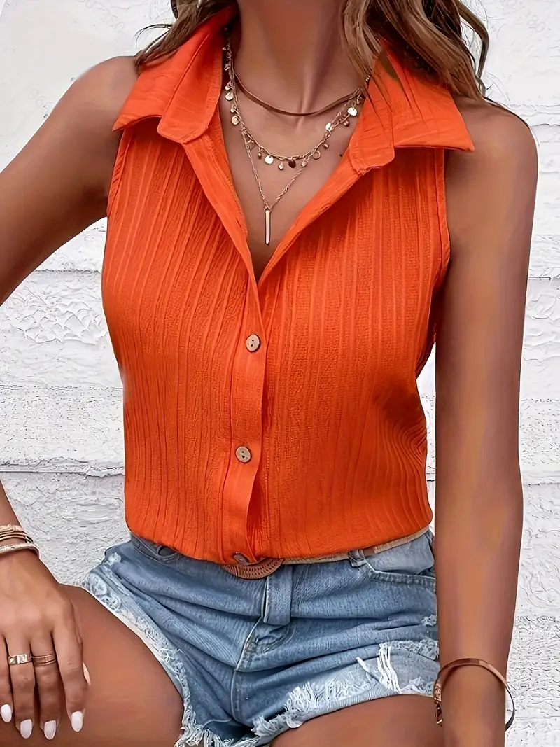 Standart Yaka Fularlı Kısa Kollu Turuncu Kadın Bluz