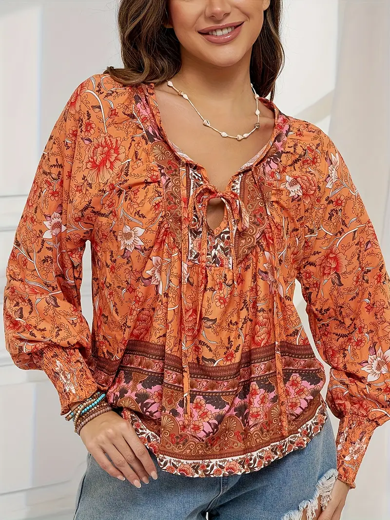 Standart Yaka Fularlı Kısa Kollu Turuncu Kadın Bluz